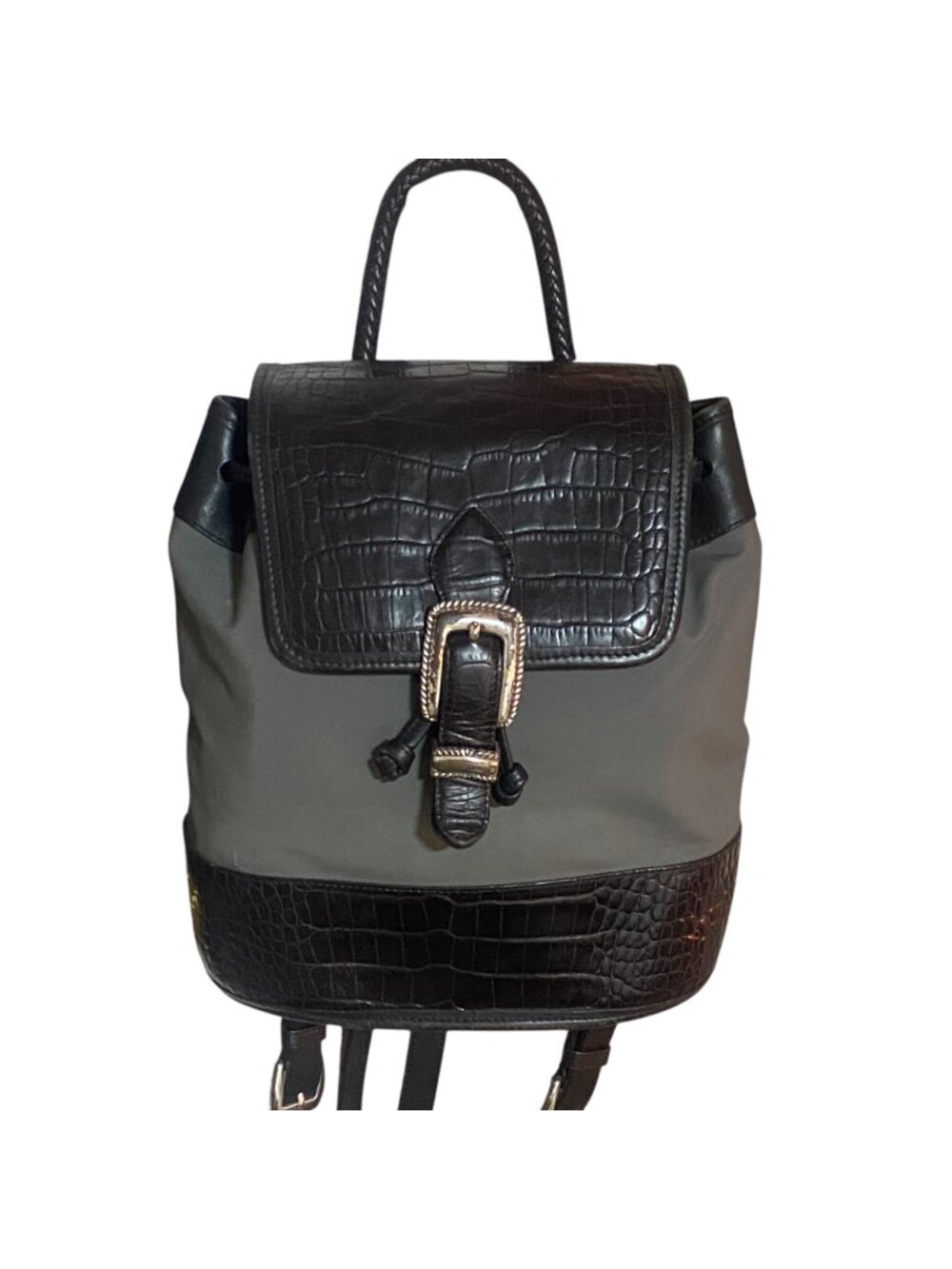 Brighton Black & Grey Faux Leather Croc-Embossed and Fabric Backpack